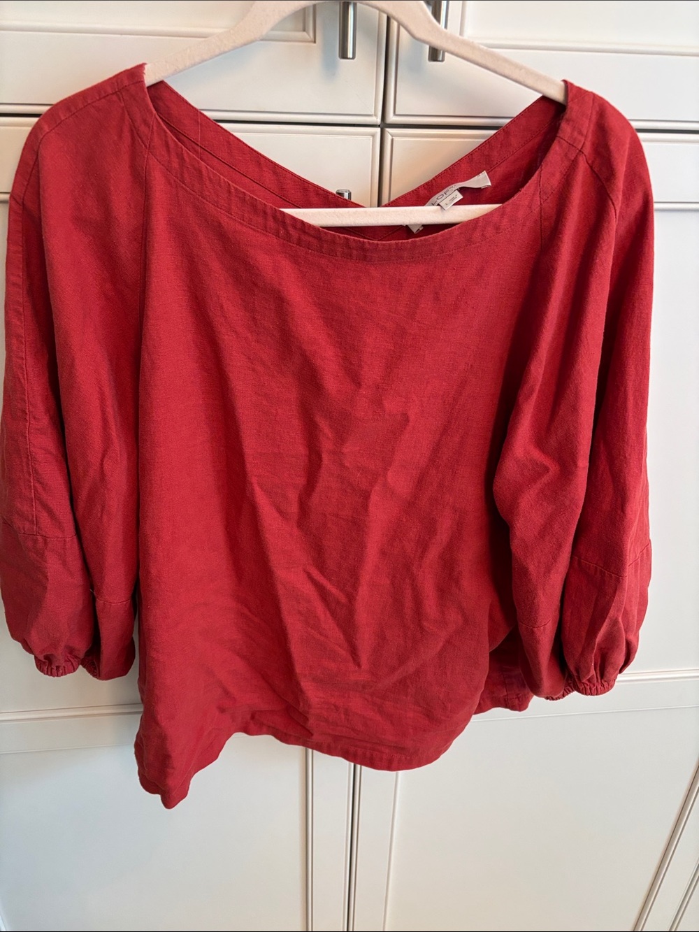 LOFT Red Balloon-Sleeve Linen-Blend Top